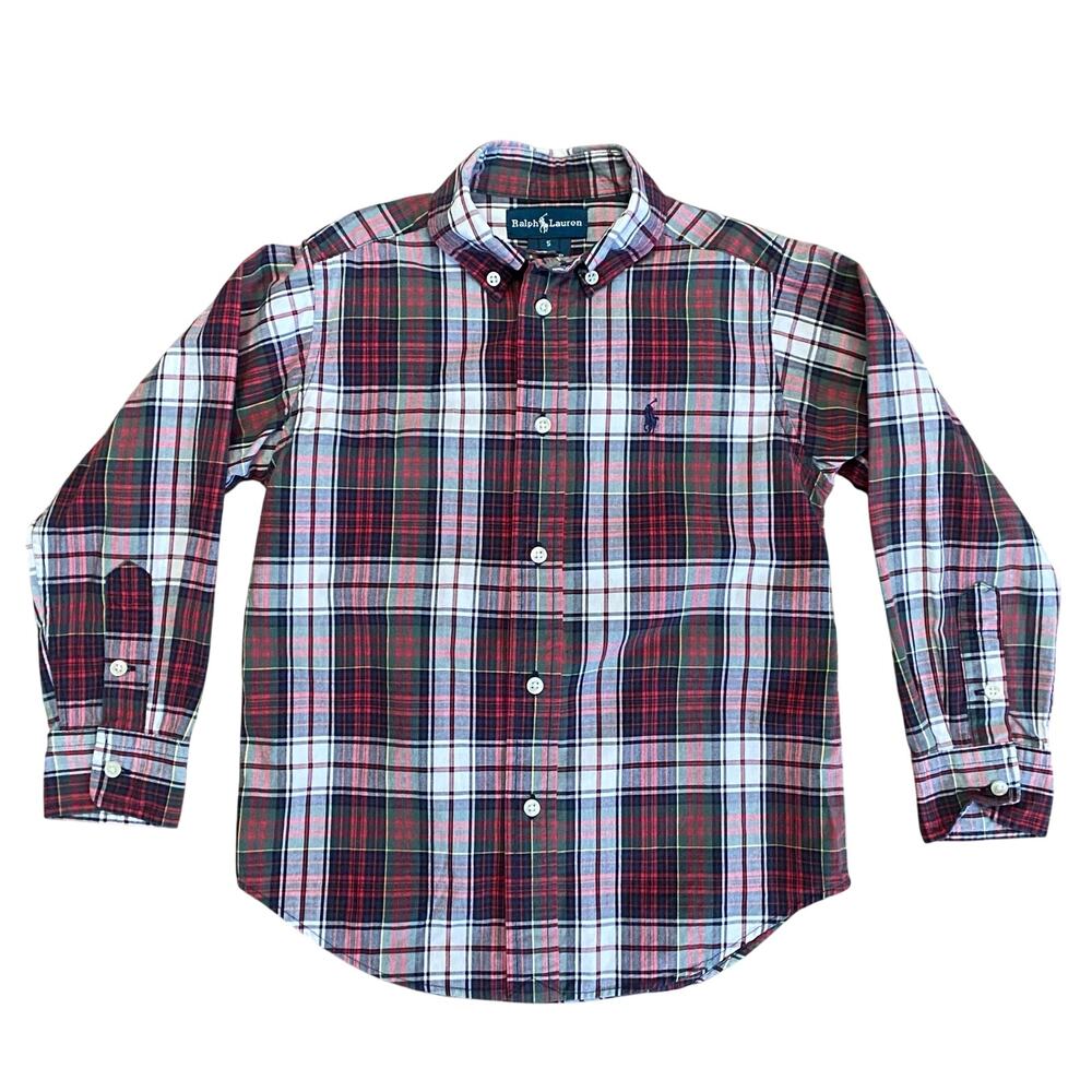 Ralph Lauren Polo Button Down Dress Shirt Boys 5 Red White Checkered